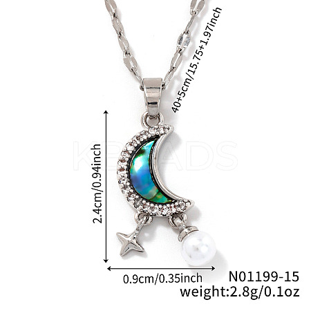 Chic Brass Crystal Rhinestone Moon Star Pendant Necklaces QW2604-1-1