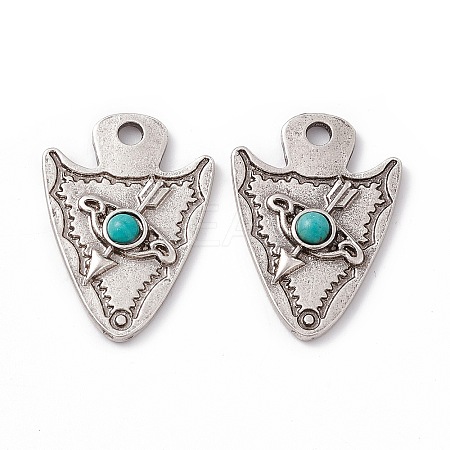Synthetic Turquoise Half Round Pendants PALLOY-D013-03AS-1