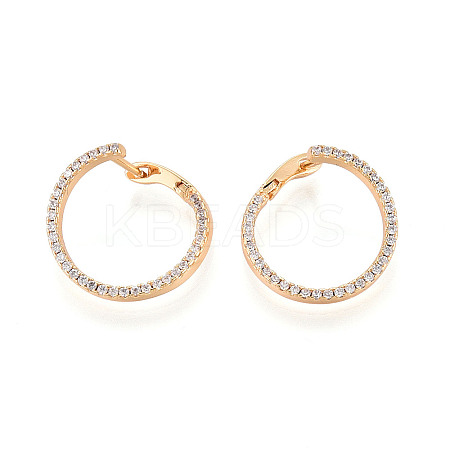 Brass Micro Pave Clear Cubic Zirconia Ring Hoop Earrings EJEW-T048-38G-1