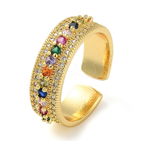 Rack Plating Brass Micro Pave Cubic Zirconia Open Cuff Rings RJEW-K266-04C-G-1