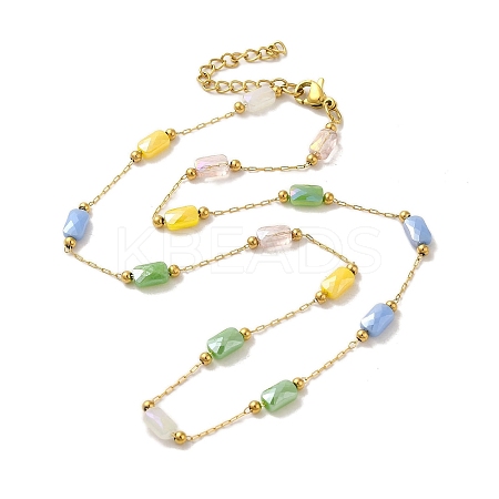 304 Stainless Steel with Glass Necklaces NJEW-B077-09G-1