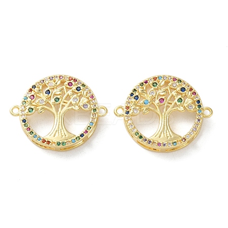 Rack Plating Brass Cubic Zirconia Tree of Life Connector Charm KK-C084-07B-G-1