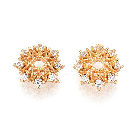 925 Sterling Silver Micro Pave Clear Cubic Zirconia Flower Bead Caps STER-N016-110G-1