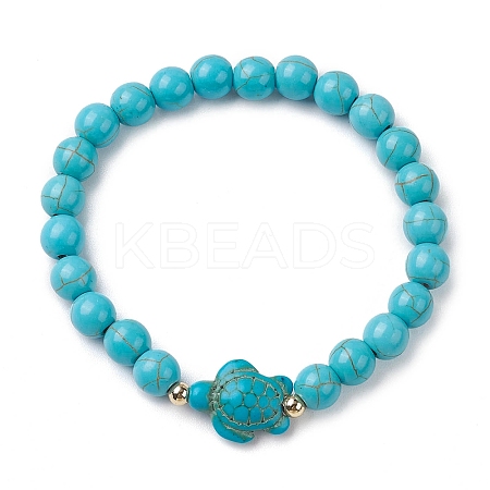 Round Synthetic Turquoise Beaded Stretch Bracelets BJEW-JB10269-04-1