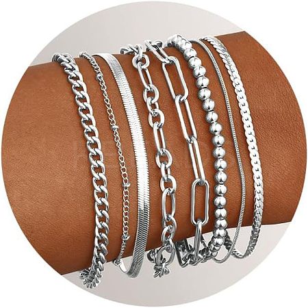 8Pcs Bohemian Style Alloy Chain Bracelets Kit for Women WG2620E-12-1