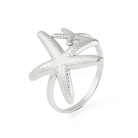 Non-Tarnish 304 Stainless Steel Starfish Open Cuff Rings for Women RJEW-S418-03P-1