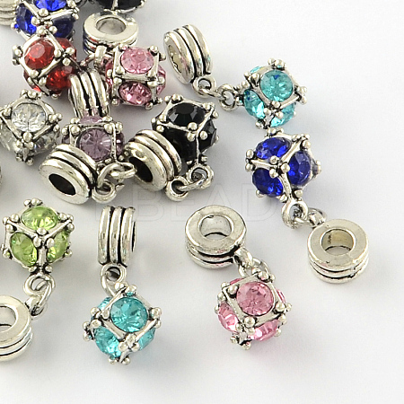 Large Hole Cube Alloy Rhinestone European Dangle Charms X-MPDL-S086-M-1