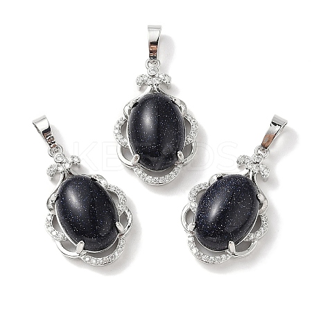 Synthetic Blue Goldstone Oval Pendants G-NH0025-15P-04-1