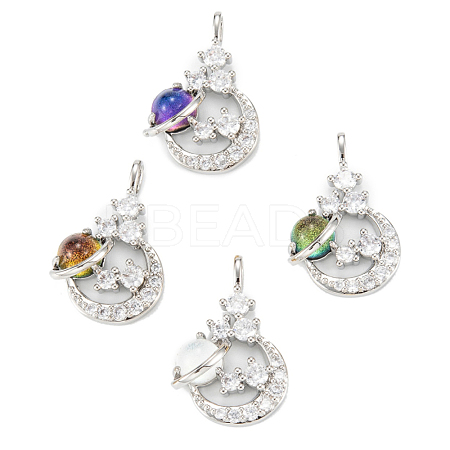 Brass Clear Cubic Zirconia Glass Pendants ZIRC-C024-21P-1