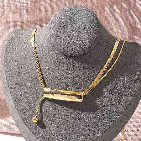 304 Stainless Steel Curved Tube Snake Chain Necklaces for Women NJEW-Z061-04G-01-1