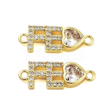 Rack Plating Brass Pave Clear Cubic Zirconia FE Heart Links Connector Charms KK-S379-24G-1