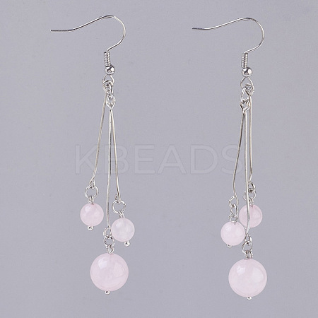 Natural Rose Quartz Dangle Earrings EJEW-JE02813-03-1