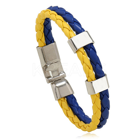 Flag Color Imitation Leather Double Line Cord Bracelet with Alloy Clasp GUQI-PW0001-088-1