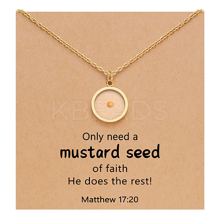 Flat Round 201 Stainless Steel Mustard Seed Pendant Necklaces for Women WG511AE-09-1