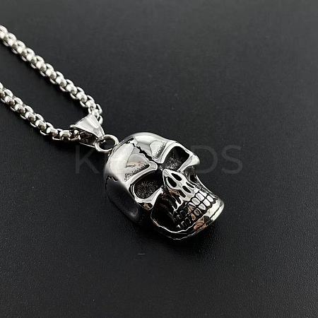 Stainless Steel Skull Pendant Punk Style Hip-hop Necklaces for Men KQ3435-1