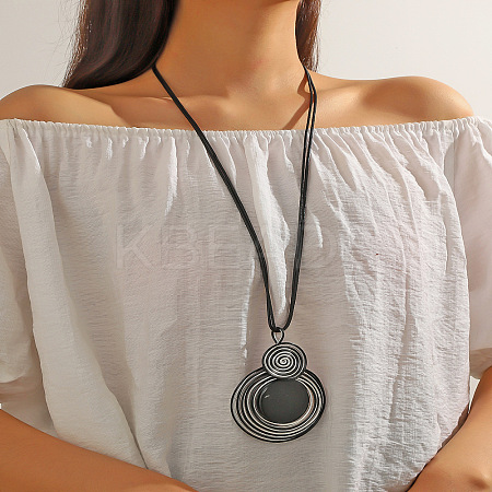 Alloy Glass Pendant Black Waxed Cord Necklaces for Women FS-WG2748D-03-1