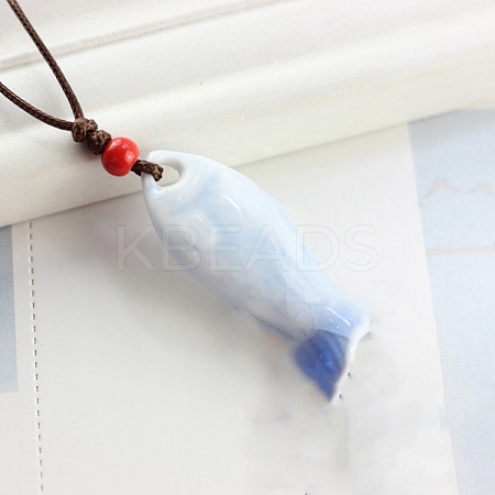 Fish Porcelain Whistle Pendant Necklaces with Adjustable Wax Cord FS-WG46CDC-04-1