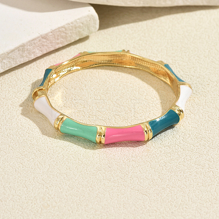 Vintage Zinc Alloy Enamel Bamboo Hinged Cuff Bangles for Women BF0651-2-1