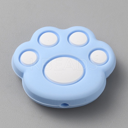Cat Paw Print Food Grade Eco-Friendly Silicone Focal Beads LS-SIL-WH0012-040D-1