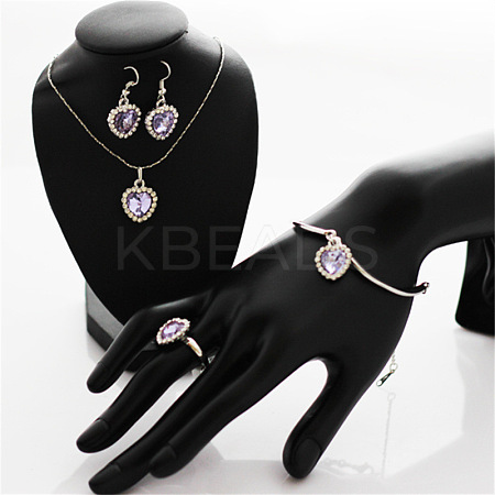Heart Alloy with Crystal Pendant Necklace & Dangle Earring & Charm Bracelet & Ring FS-WGCCC64-03-1