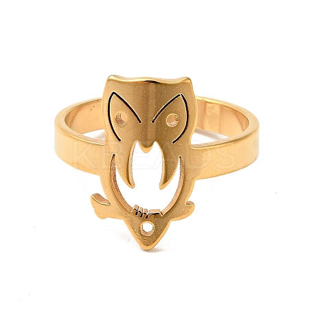 Ion Plating(IP) 201 Stainless Steel Owl Finger Ring for Women RJEW-G266-07G-1