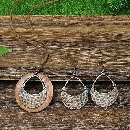 Bohemian Alloy & Wood Pendant Necklaces & Dangle Earrings Sets WG8FC17-02-1