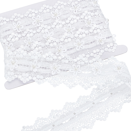 2 Yards Polyester Flower Lace Ribbons SRIB-FG0001-28-1