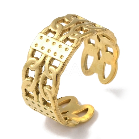 PVD Vacuum Plating 201 Stainless Steel Double Curb Chain Open Cuff Rings for Women RJEW-C092-02G-1
