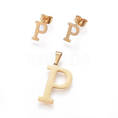 304 Stainless Steel Pendants and Stud Earrings Jewelry Sets SJEW-P099-16G-1