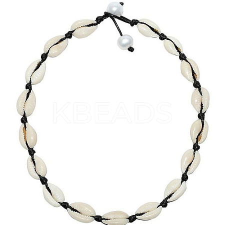 Natural Shell Braided Bead Necklaces KR7038-2-1