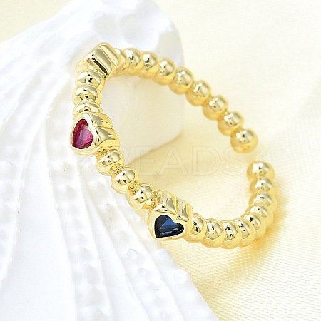 Brass Micro Pave Cubic Zirconia Open Cuff Rings for Women RJEW-F179-01G-1