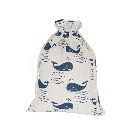 Printed Cotton Imitation Burlap Packing Pouches Drawstring Bags PW-WG7B662-18-1