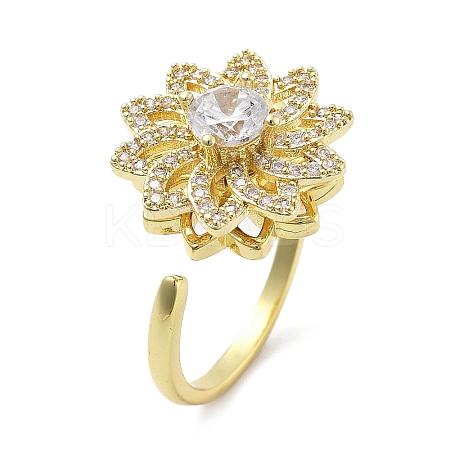 Sunflower Rotatable Open Cuff Rings for Women RJEW-S402-09G-1