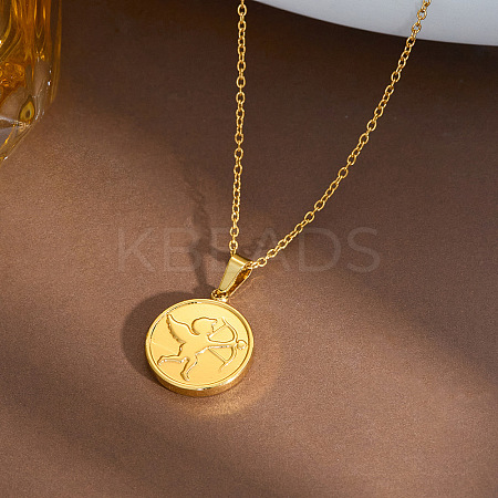 304 Stainless Steel Angel Coin Pendant Necklaces for Women WGF9395-04-1