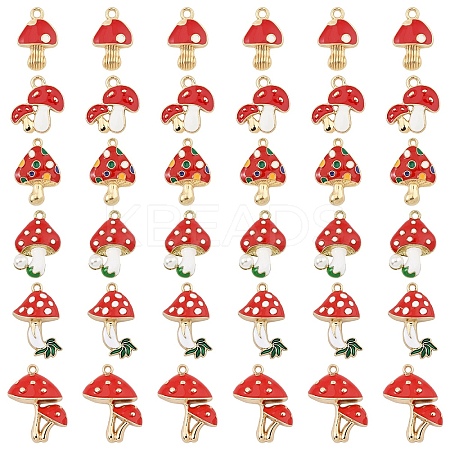 12Pcs 6 Styles Autumn Theme Mushroom Eco-Friendly Alloy Enamel Pendants ENAM-YW0005-88-1