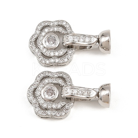 Brass Micro Pave Clear Cubic Zirconia Fold Over Clasps KK-H292-14P-1