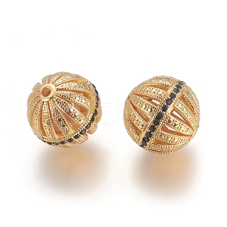 Brass Micro Pave Black Cubic Zirconia Beads ZIRC-I035-06G-1
