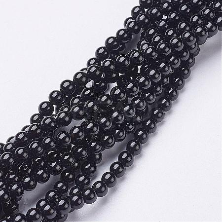 Natural Black Onyx Round Beads Strands GSR4mmC097-1