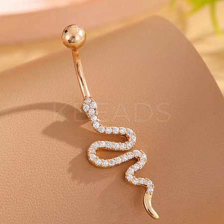 Snake Brass Micro Pave Clear Cubic Zirconia Curved Barbell Belly Rings LS-AJEW-L099-03G-1