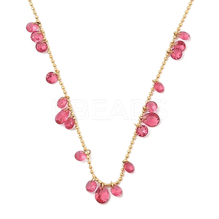 Ion Plating(IP) 304 Stainless Steel Cubic Zirconia Teardrop & Flat Round Bib Ball Chain Necklaces for Women NJEW-F328-11G-02-1