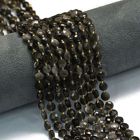 Natural Silver Sheen Obsidian Beads Strands G-K389-B79-01-1