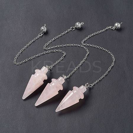 Natural Rose Quartz Pointed Dowsing Pendulums AJEW-B020-01P-08-1