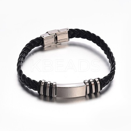 Jewelry Black Color PU Leather Cord Bracelets BJEW-G467-14-1