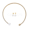 Round Plastic Imitation Pearl Stud Earrings & Rectangle Cubic Zirconia Rhinestone Cuff Choker Necklaces Sets SJEW-U003-06G-4