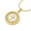 Brass Cubic Zirconia Flat Round Cross Pendant Necklaces LS-NJEW-R100-02G-1