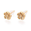 Brass Pave Clear Cubic Zirconia Flower Stud Earrings KK-T077-21G-1