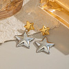 304 Stainless Steel Two Tone Star Dangle Stud Earrings LQ4369-3