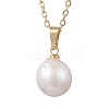 Natural Baroque Pearl Keshi Pearl Round Pendant 304 Stainless Steel Cable Chain Necklaces NJEW-JN05893-2