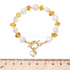 Natural Amber & Shell Pearl Beaded Bracelets for Women BJEW-JB13655-2