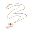 Natural Gemstone & Pearl Braided Cross Pendant Necklace NJEW-JN03920-4